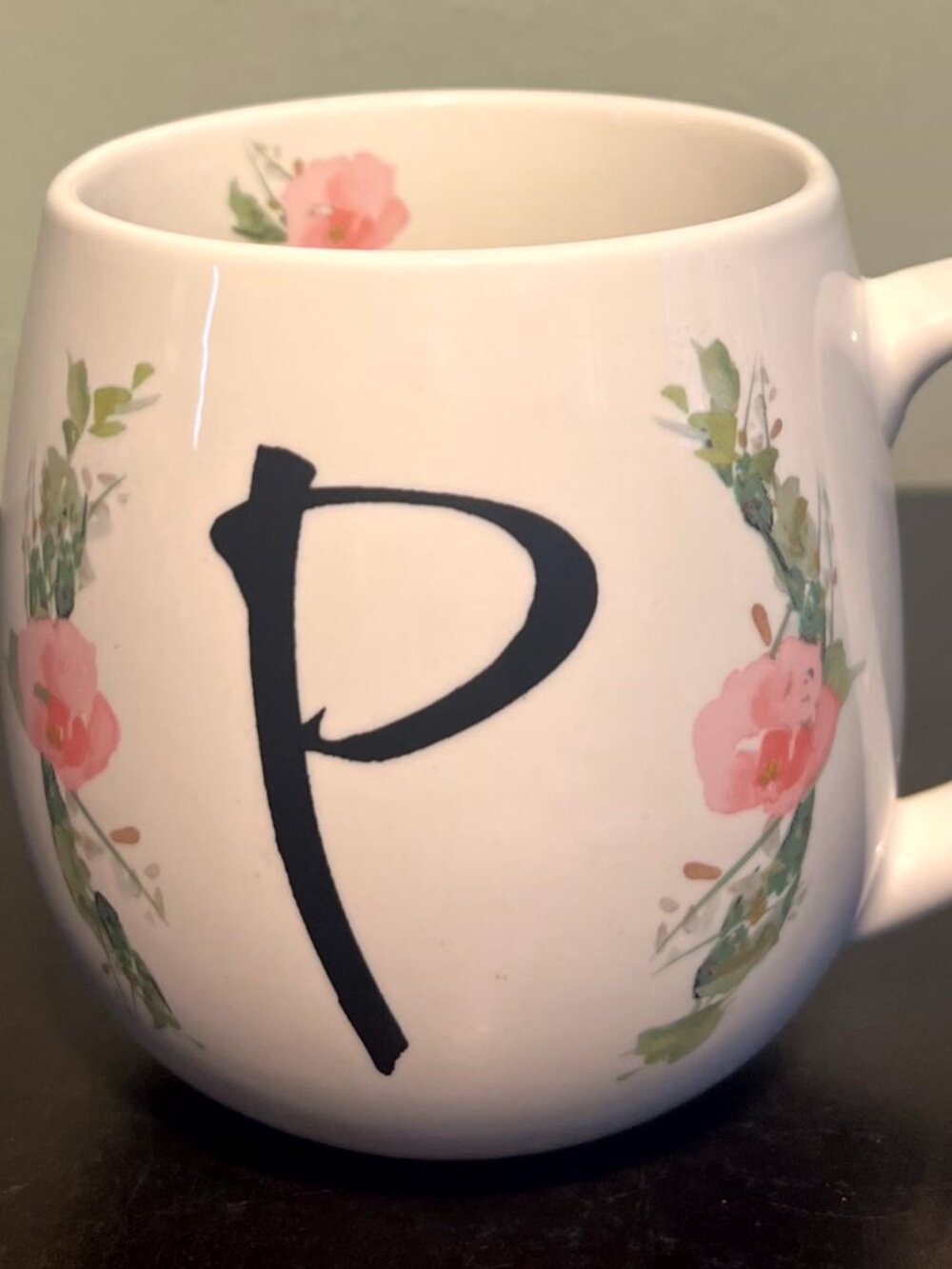 Prima Design Floral Monogram Initial Letter P Coffee Mug  Pink Tulip Shape 18oz